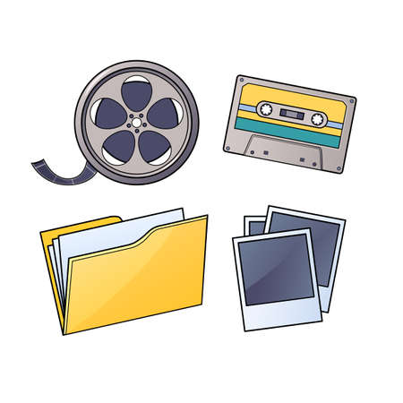 Vector illustration of Media sources Cassette, film, folder, picturesのイラスト素材