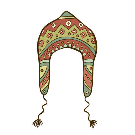 Hand-drawn illustration of scandinavian knitted ornate cap in pastel coloursのイラスト素材
