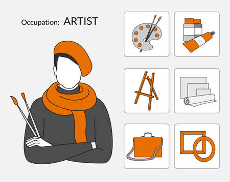 Set of occupation icons for artist shop, flat designのイラスト素材