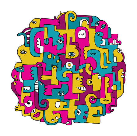 Doodles with bright traditional pattern of Latin Americaのイラスト素材