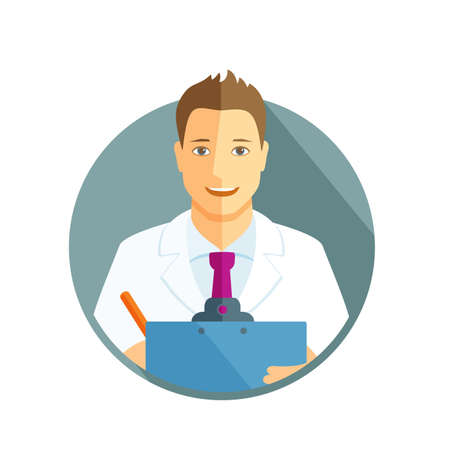 Flat design illustration with avatar of doctor holding clipboardのイラスト素材