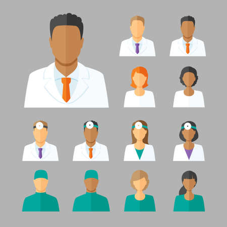 Vector set of avatars or characters of different medical stuff such as general doctor, therapist,...