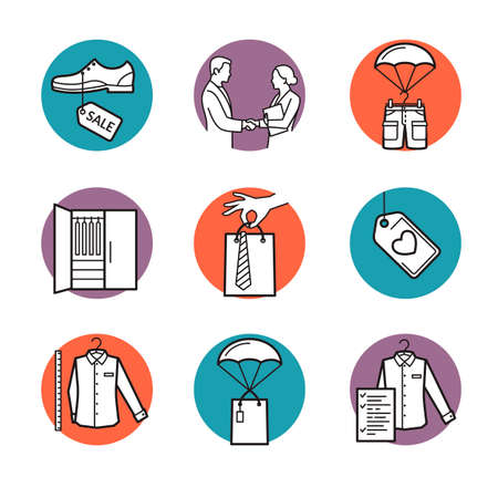 set of line icons for fashion industry. Measure, buy, sell and delivery clothes. Sale, good price, fast delivery and moreのイラスト素材