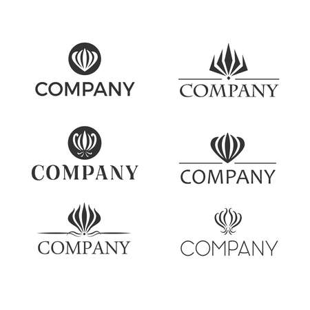 Set od black and white retro designed logos with gloriosa or flame lily flower.のイラスト素材