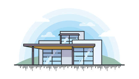 Vector illustration of landscape with private modern house for real estate and property.のイラスト素材