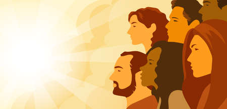 Vector illustration of multinational group of people - men and women looking into the distance....