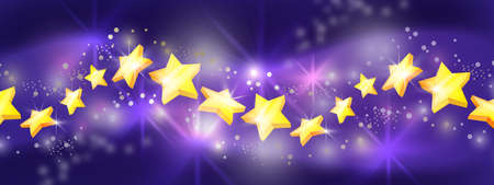 Star abstract vector background, night sky texture, yellow asterisks wave, blurred lens flares. Magic blue sparkling space wallpaper. Celebration bonus winner concept, star background, festive bannerのイラスト素材