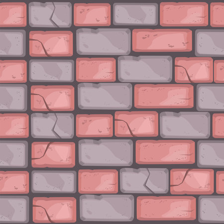 Stone floor cartoon seamless pattern, brick wall texture, multicolored road pavement background, cracks. Nature outdoor garden walkway vector top view illustration. Abstract architecture stone floorのイラスト素材