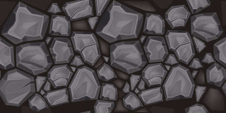 Stone seamless pattern, vector rock texture, house gray granite wall illustration, cracked boulder top view. Nature environmental game background, architecture mason surface. Broken stone patternのイラスト素材