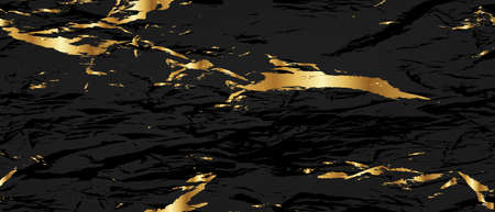Gold black marble vector background, modern glitter foil effect, abstract luxury stone texture. Cracked dark surface, elegant fresco interior, wavy scratch minimal illustration. Gold marble graniteのイラスト素材