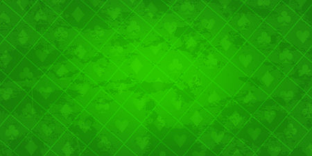 Casino poker table background, vector green velvet gambling Vegas backdrop, diamond spades symbols. Royal fabric design top view, luxury cloth texture, lucky game surface. Casino material backgroundのイラスト素材