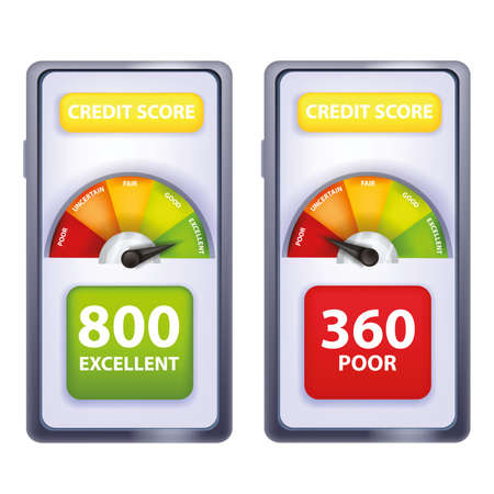 Credit score vector meter app concept, smartphone screen, personal finance business rating. Mortgage...