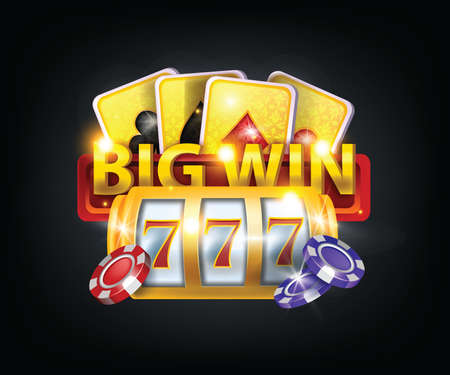 3D online casino gambling game illustration, chips, blackjack cards sign, vector golden reel slot. Big jackpot background, poker Vegas winner banner, 777 success play. Online casino free spin clipartのイラスト素材