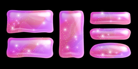 Slime UI rectangle button set, vector pink glossy texture tile, cartoon cute frame shiny shapes. Game jelly menu banner collection, mobile app badge assets. Slime Halloween button border clipartのイラスト素材