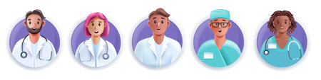3D doctor medical team, healthcare personnel, female male hospital staff vector character face....
