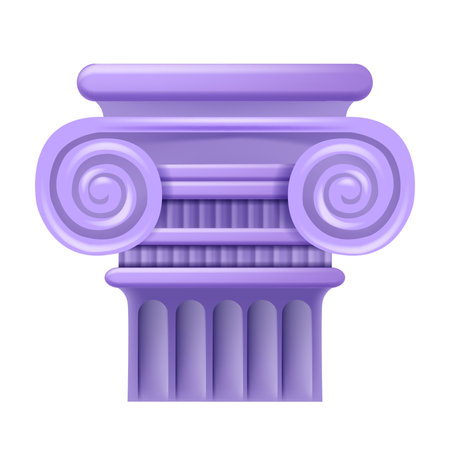 3D column icon, vector Greek museum pillar, ancient base, Roman geometric podium on white. Modern architecture design object, marble minimal doric platform, historical art sign. 3D column clipartのイラスト素材