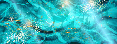 Blue marble background, vector green stone texture, agate abstract nature watercolor wallpaper. Elegant navy wave, turquoise liquid ice ink banner, ocean aqua mineral design. Blue marble gold glitterのイラスト素材