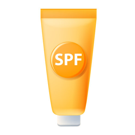 3D SPF sun cream tube icon vector summer sunscreen beauty bottle vacation face block beach cosmetics. Health medical skin lotion, suntan ultra violet shield concept, orange container. 3D SPF clipartのイラスト素材
