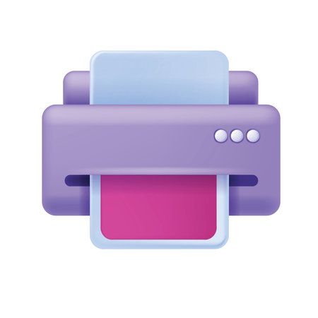 3D printer icon, vector office cartridge paper print, copier scanner machine, document fax clipart. Home photocopier printout modern tool illustration, colour ink laser telefax. Printer icon on whiteのイラスト素材