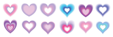 Gradient heart template set, blur y2k aesthetic love shape kit, Valentineâs Day girly minimal icon. Trendy soft pastel romantic figure design, color aura effect, cute sticker. Gradient heart graphicのイラスト素材