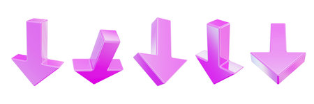 3D plastic arrow set, pink glossy UI acrylic cursor icon, y2k purple direction emblem, pointer. Game interface pictogram, website click navigation shape, modern web button. 3D mouse arrow collectionの写真素材