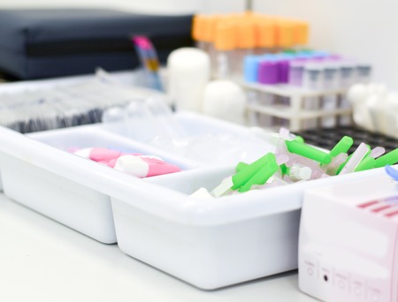Special tubes and containers for analyses in the clinicの写真素材