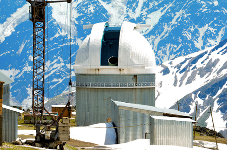 A beautiful mountain landscape. Observatory at the peak of Terskol. North Caucasus. Russia.の写真素材