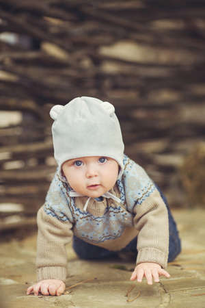 Cute little kid having enjoying countryside  Outdoorの写真素材
