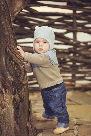Cute little kid having enjoying countryside  Outdoorの写真素材