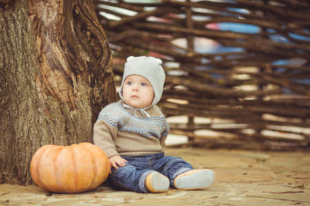 Cute little kid having enjoying countryside  Outdoorの写真素材