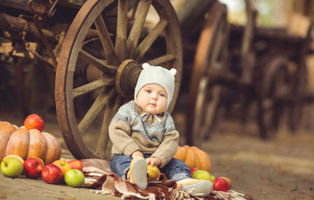 Cute little kid having enjoying countryside  Outdoorの写真素材