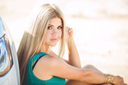 happy young woman in car smiling enjoying car road trip travel vacation  Driving  sexy lady driver...