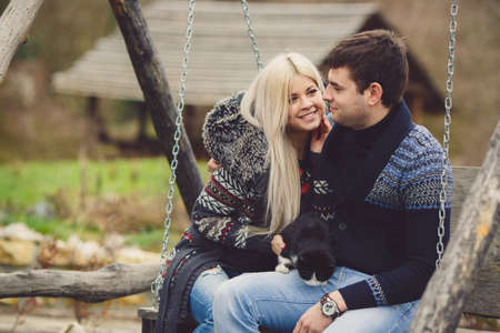 portrait of Young couple in love having fun together outdoorの写真素材