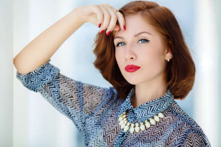 Portrait close up of young beautiful womanの写真素材