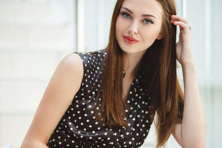 Woman with beauty long brown hairの写真素材