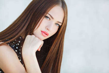Woman with beauty long brown hairの写真素材
