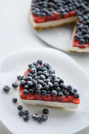 Blueberry cake isolated on white backgroundの写真素材