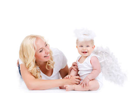 Beautiful woman with a baby angel