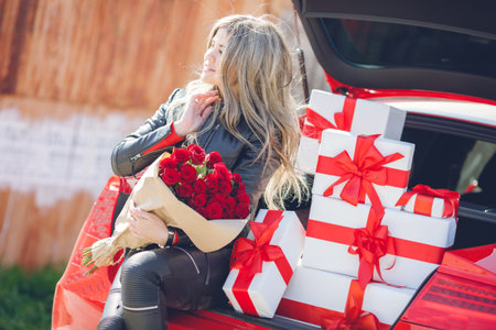 Young beautiful woman wearing a bikini, isolated on white background, smiling, isolated on white background.の写真素材