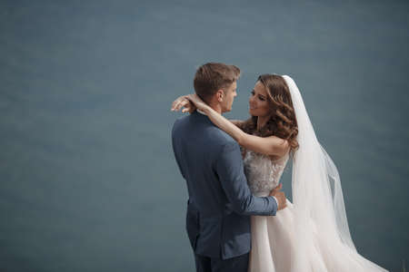 A beautiful bride and groom on their wedding dayの写真素材