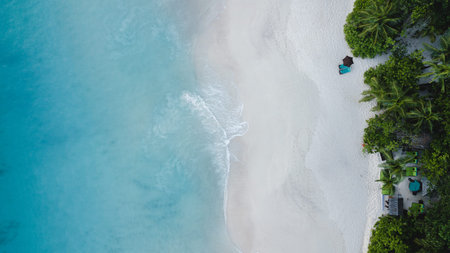 Aerial view of beautiful island at Seychelles in the Indian Ocean. Top view from drone. Spectacular...