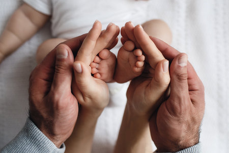 Mother and child on a white bed. Mom and boy in a white t-shirt are playing in a sunny bedroom. Parent and small child rest at home. happy family. Mother playing with her child inの写真素材