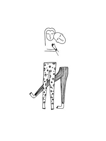 ink illustration of a bizarre coupleのイラスト素材