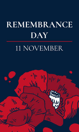 11 November Remembrance day vertical design template. Hand drawn vector sketch illustrationのイラスト素材