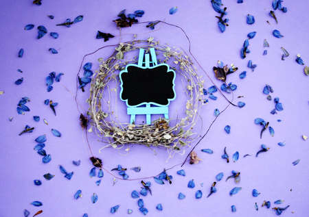 Frame of dried flowers, pink, violet purple backgroundの写真素材