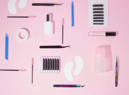 Things for the work of lash-makers, artificial eyelashes, microbrachis, glue, tweezers, combs,...