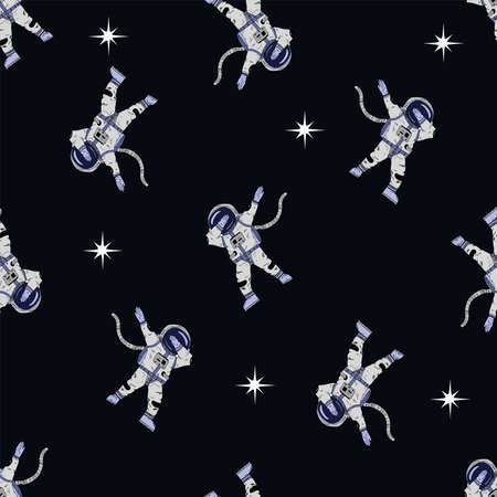 Hand drawn Astronauts seamless pattern. Vector illustrations for t-shirt prints, posters and other uses.のイラスト素材
