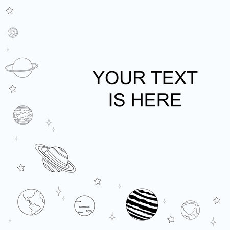 Space, planets and stars, a place for text. Hand drawn outline vector illustration.のイラスト素材