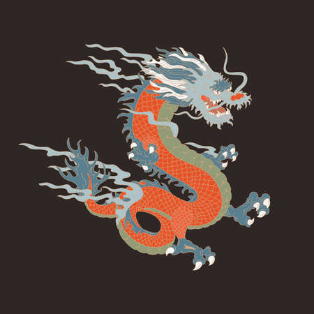 Japanese dragon illustration. Hand-drawn vector graphics for t-shirt prints and other uses.のイラスト素材