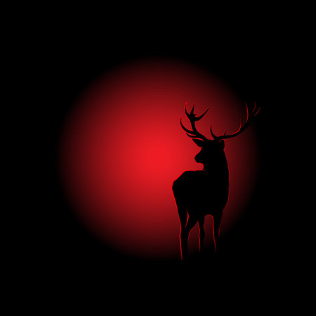 The silhouette of a deer on a red background.のイラスト素材